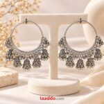 Oxidized Silver Hoop Jhumka Earrings for Women | Traditional Boho Ethnic Statement Jewellery