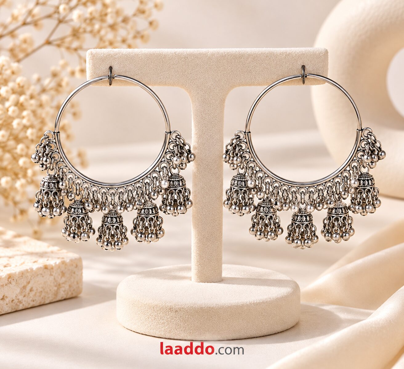 2026/10/1001806808.jpg Oxidized Silver Hoop Jhumka Earrings for Women | Traditional Boho Ethnic Statement Jewellery - Image 1