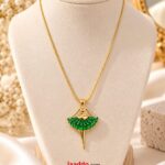 Gold-Plated Green Crystal Ballerina Pendant Necklace for Women | Elegant Korean Fashion Jewellery –