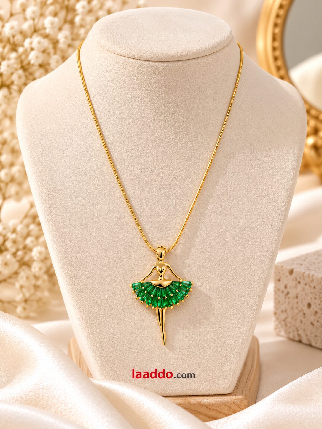2026/10/1001806833.jpg Gold-Plated Green Crystal Ballerina Pendant Necklace for Women | Elegant Korean Fashion Jewellery – - Image 1