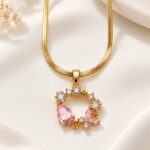 Gold-Plated Pink Crystal Floral Pendant Necklace for Women | LAADDO.com