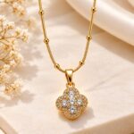 Gold-Plated Sparkling Clover Pendant Necklace for Women | LAADDO.com
