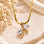Gold-Plated Crystal Bow Pendant Necklace for Women | LAADDO.com