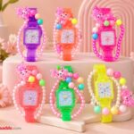 Cute Cartoon Kids Watch with Colorful Beaded Bracelet & Pearl Chain | Fancy Girls’ Watch Gift Set
