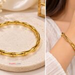 Gold-Tone Stainless Steel Bamboo Design Kada Bracelet for Women | Elegant Minimalist Bangle