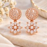 Rose Gold CZ Floral Starburst Drop Earrings – Elegant Party Wear Jewellery |