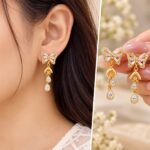 Gold-Plated CZ Butterfly Drop Earrings with Crystal Teardrop Charms – Elegant Party Wear Jewellery