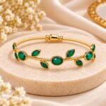Elegant Gold-Plated Green Stone Bracelet | Stylish Western Kada for Women –