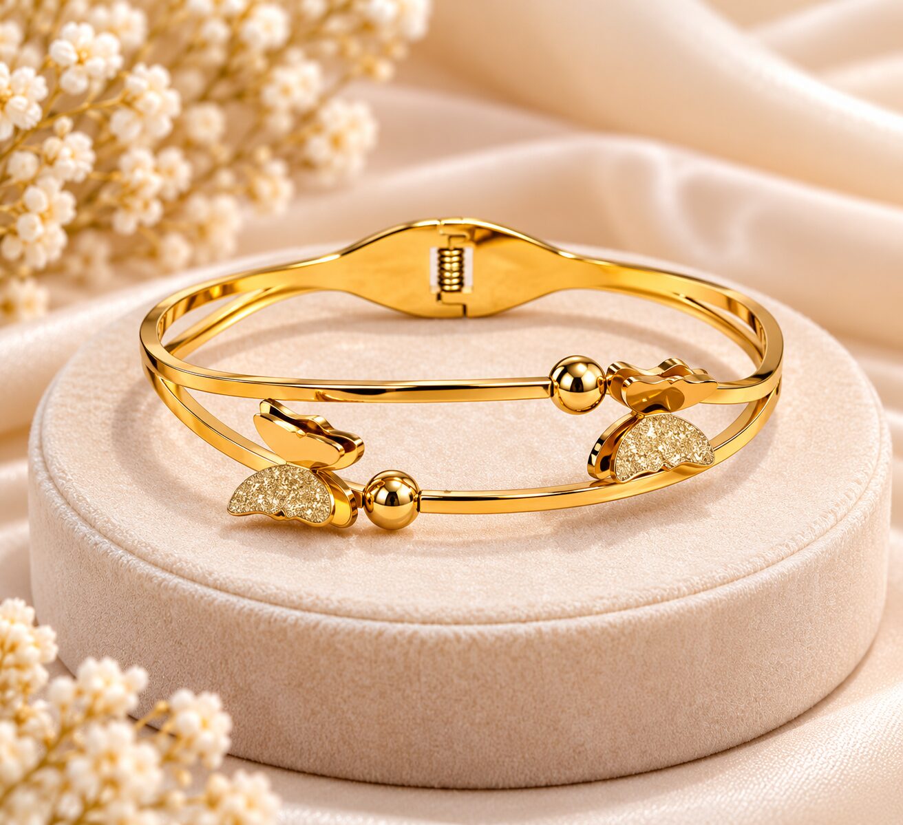 2026/10/1001807786.jpg Elegant Gold Butterfly Charm Bracelet for Women | Premium Korean Style Bangle – - Image 1