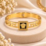 Premium Gold Greek Key Designer Bangle for Women | Elegant Statement Bracelet –