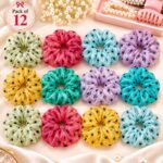 SEO Product Title: Korean Sheer Mesh Scrunchies with Black Polka Dot Print – Multicolor Hair Accessories, Pack of 12