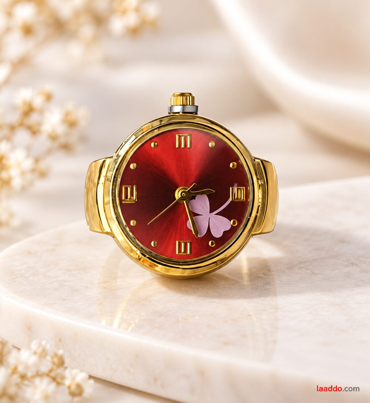 2026/10/1003581977.jpg Luxury Golden Butterfly Dial Ring Watch – Premium Fashion Ring Watch - Image 1