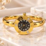 Luxury Golden Bangle Watch – Black Dial Roman Numeral Bracelet Watch