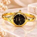 Luxury Golden Bangle Watch – Black Dial Roman Numeral Bracelet Watch