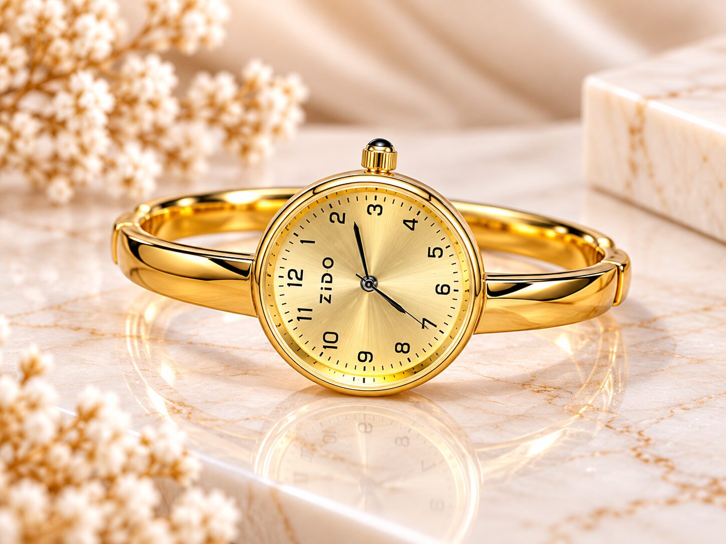 2026/10/1003581989.jpg Luxury Golden Round Dial Watch – Elegant Women’s Bangle Bracelet Watch - Image 1