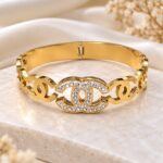 Luxury Gold-Tone Crystal Studded Designer Bangle Bracelet | Premium Korean Style