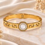 Gold-Tone Heart Design Crystal Studded Designer Bangle | Elegant Korean Style