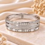 Silver-Tone Multi-Layer Crystal Studded Designer Bangle | Premium Elegant Bracelet