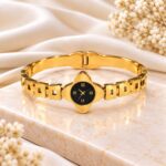 Luxury Gold-Tone Black Dial Bangle Watch | Elegant Korean Style Fashion Watch