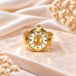 Luxury Gold-Tone Round Dial Ring Watch | Elegant Korean Style Fashion Watch