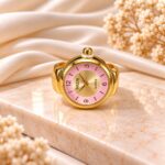 Luxury Gold-Tone Pink Dial Ring Watch | Elegant Korean Style Fashion Watch