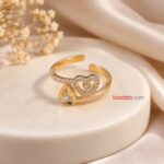 Elegant Heart & Teardrop Crystal Adjustable Ring – Gold Finish
