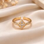 Elegant Diamond Shape Crystal Adjustable Ring – Gold Finish