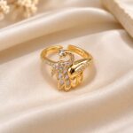 Elegant Swan Design Crystal Adjustable Ring – Gold Finish