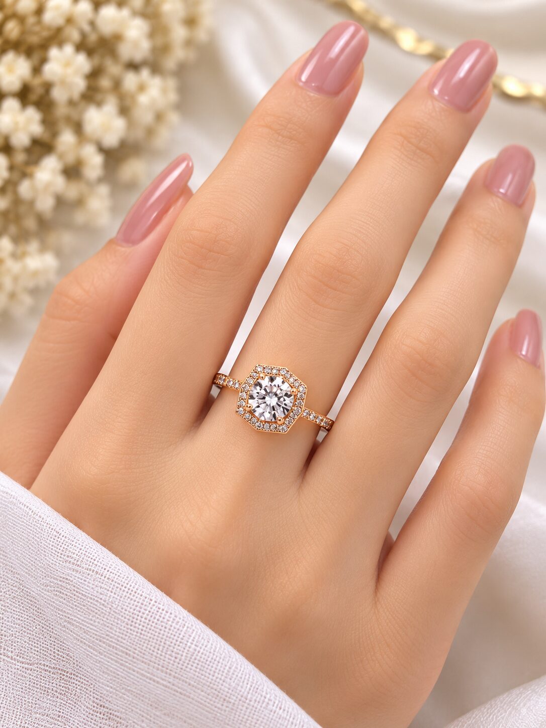 2026/10/1003582121.jpg Elegant Hexagon Halo Solitaire Ring – Premium Korean Style - Image 1