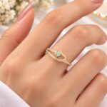 Elegant Gold Bypass Ring with Hexagon Solitaire – Premium Korean Style