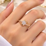 Elegant Floral Crystal Ring – Gold Finish Korean Style