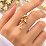 Elegant Abstract Molten Gold Ring – Modern Korean Style
