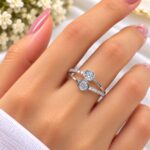 Elegant Double Stone Bypass Ring – Silver Finish with Crystal Detailing