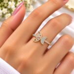 Elegant Crescent Moon Ring – Gold Finish with Crystal Detailing