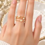 Pearl Triple-Layer Gold Ring – Elegant Designer Jewellery