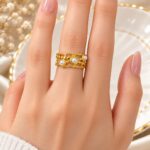 Pearl Studded Gold Layered Ring – Premium Designer Jewellery