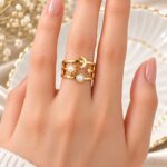 Crescent Moon & Pearl Gold Ring – Elegant Designer Jewellery
