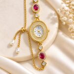 Elegant Ruby Stone Chain Bracelet Watch for Women