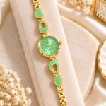 Elegant Green Stone Gold RENOS Women’s Bracelet Watch