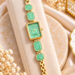 Elegant Mint Green Stone Gold RENOS Bracelet Watch for Women