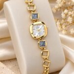 Elegant Gold Square Link Women’s Watch | RENOS Quartz Designer Watch