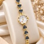 Elegant Gold Black Stone Women’s Watch | Renos Quartz Designer Bracelet Watch