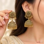 Antique Gold Floral Jhumka Earrings – Traditional Ethnic Designer Jhumki