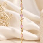 Elegant Gold-Tone Pink Stone Leaf Chain – Designer Korean Style Necklace