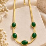 Green Stone Gold-Tone Anti-Tarnish Necklace – Elegant Designer Statement Jewellery