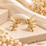 Korean Designer Fairy Earrings – Elegant Gold-Tone Crystal Butterfly Earrings
