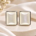 Elegant Rectangular Pearl Finish Silver Stud Earrings