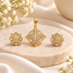 Luxury Gold-Plated AD Stone Pendant & Earrings Set