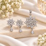 Elegant Snowflake AD Stone Pendant & Earrings Set
