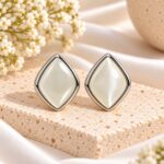 Elegant Pearl Finish Silver Diamond-Shaped Stud Earrings